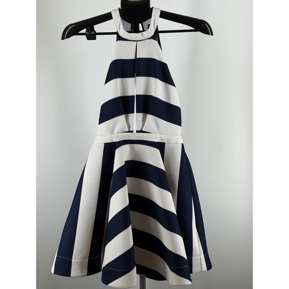 Charlotte Russe Navy White Striped Halter Open Back Fit Flare Dress Small